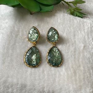Beautiful Designer Shopbop Green & Gold Earrings Swarovski Glass Crystals READ